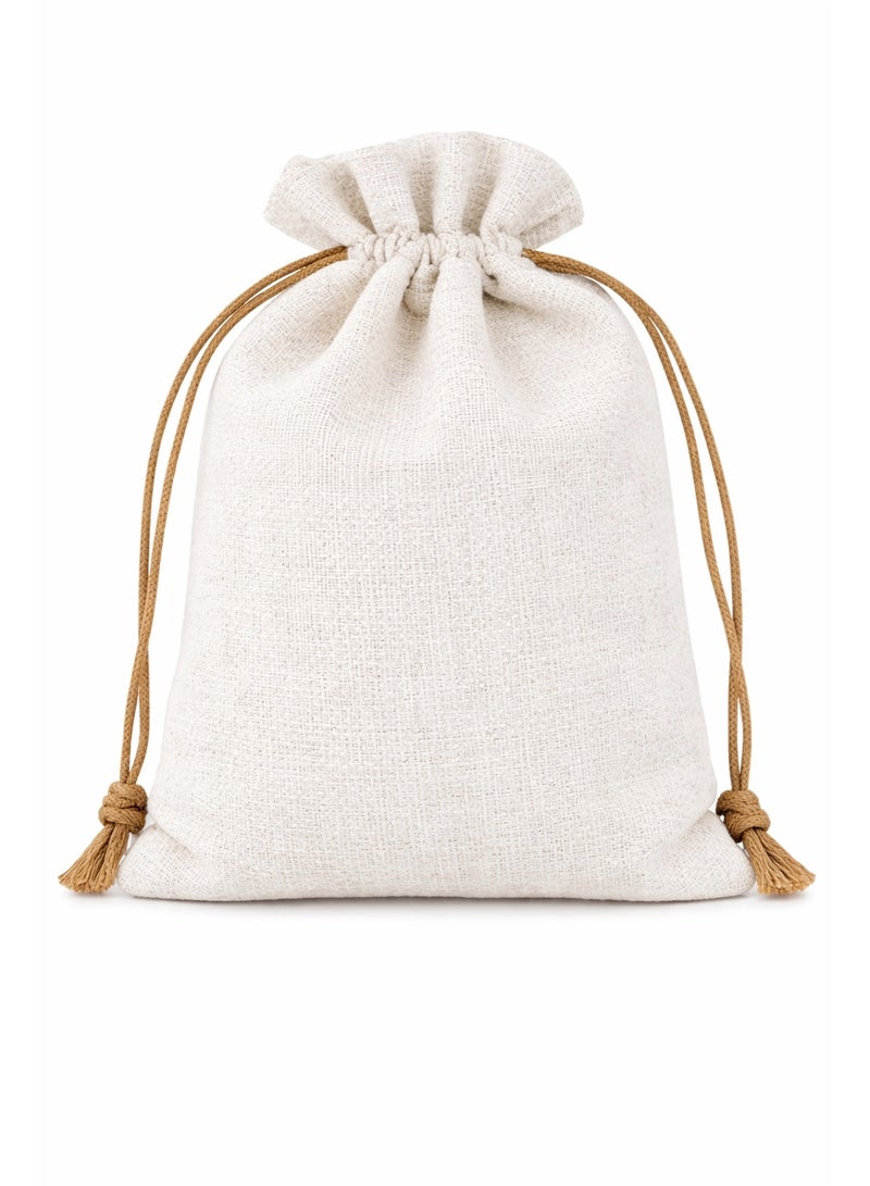 10 أكياس هدايا وحقائب الجوت و المجوهرات الكتانية مع رباط لعيد الميلاد والحفلات وهدايا الزفاف والهدايا والفنون والحرف اليدوية (لون ابيض) - Image 3